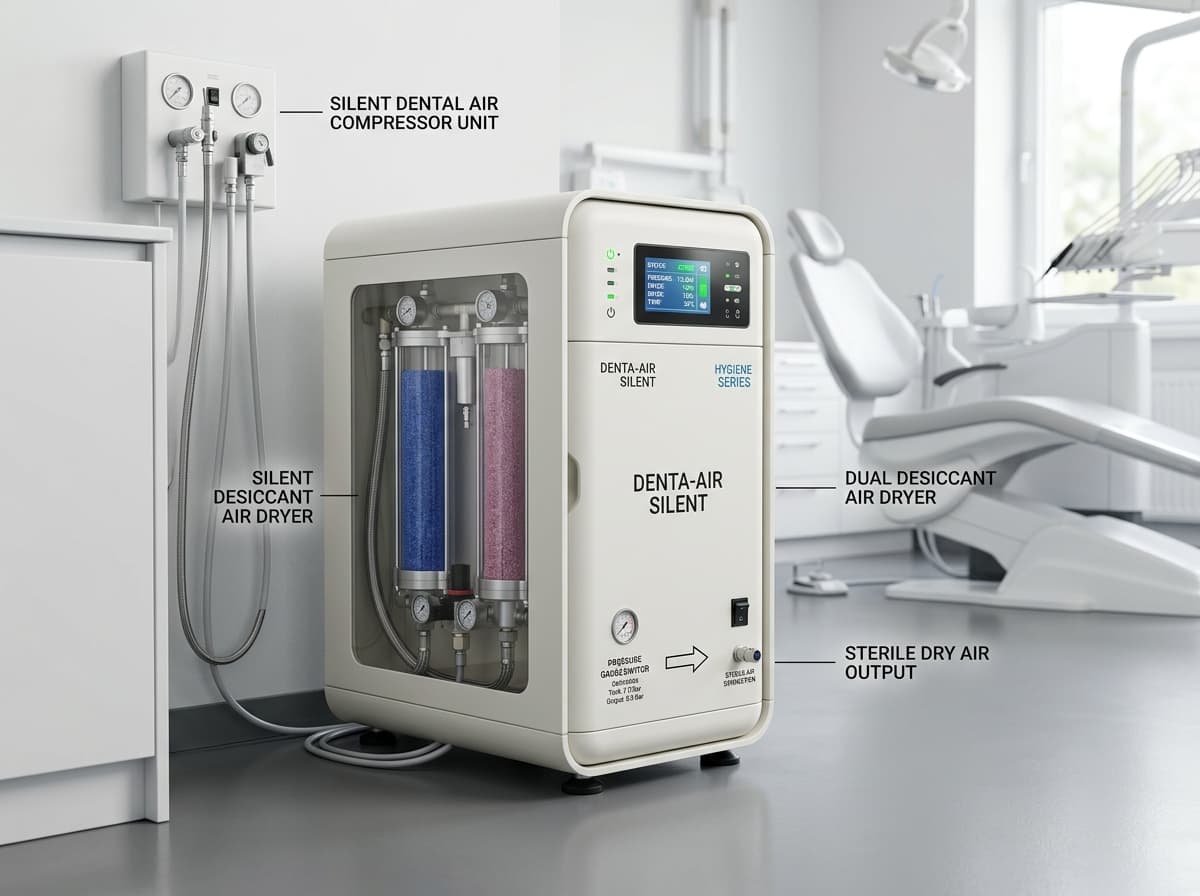 Dental Compressor AMC in Pune | Yeda Healthcare Marketplace - Silent Acoustic Dental Compressor with Dual Desiccant Air Dryer